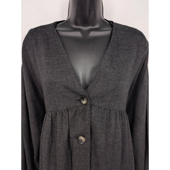 Zara Babydoll Mini Dress Women Size L Button Up Balloon Sleeve Goth Office Y2K - Picture 3 of 11